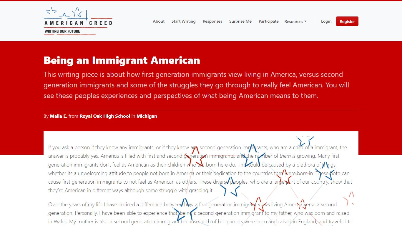 Being an Immigrant American - American Creed - National Writing Project